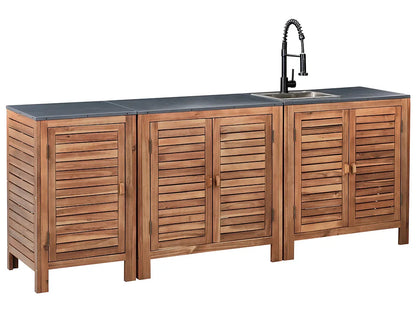 3 Piece Outdoor Kitchen Set with Sink BRUCOLI Brown/ Black Acacia Wood