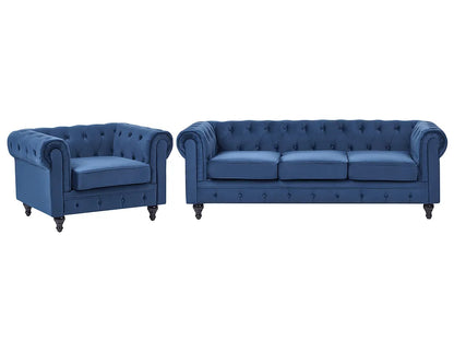 Living Room Set 4 Seater CHESTERFIELD Velvet Navy Blue