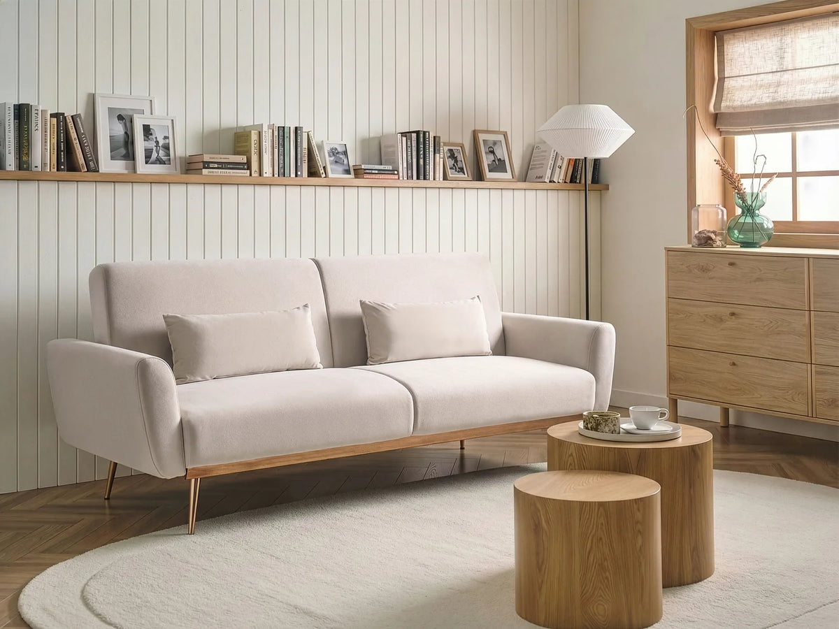 Sofa Bed 3 Seater EINA Velvet Light Beige