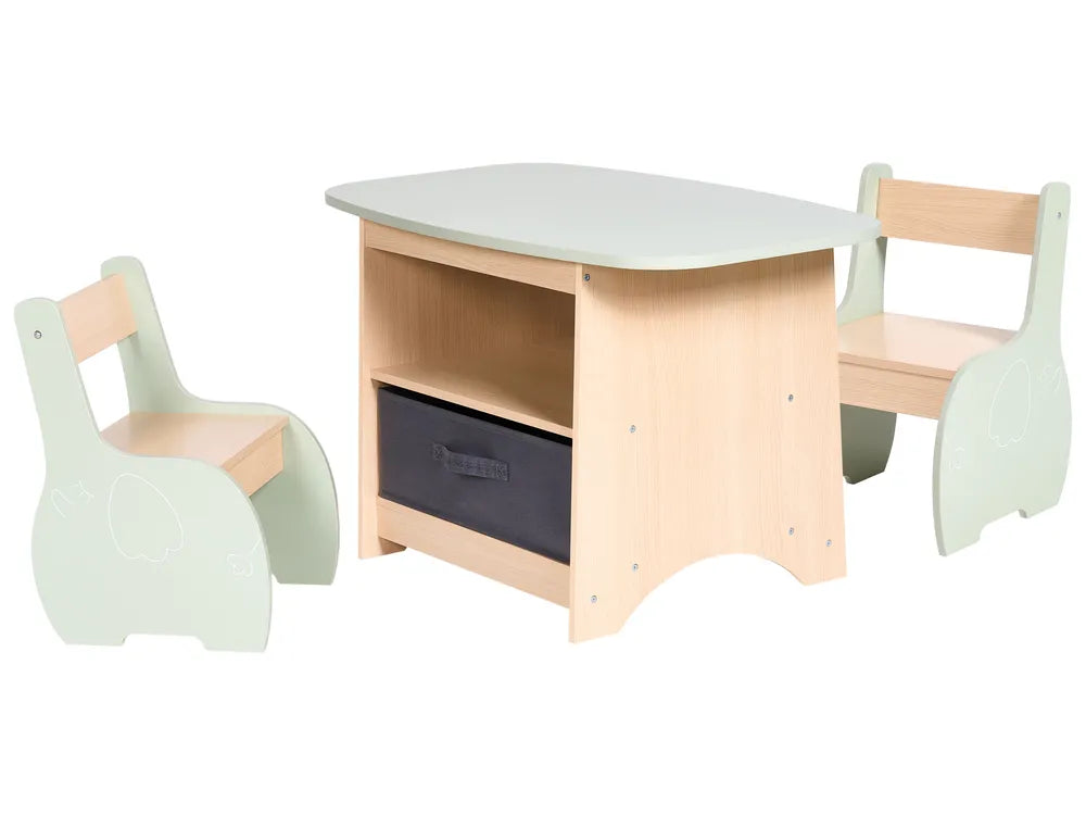 Kids Table with Chairs LUCAS Light Brown/ Green