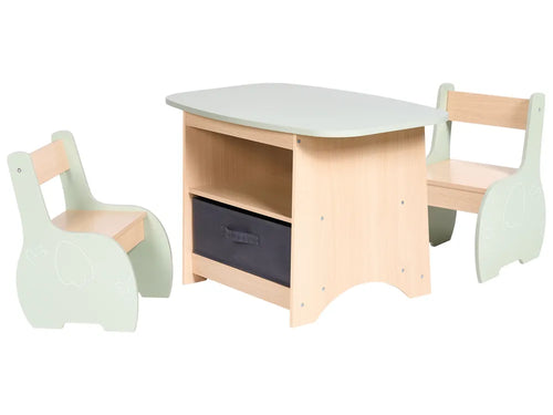 Kids Table with Chairs LUCAS Light Brown/ Green