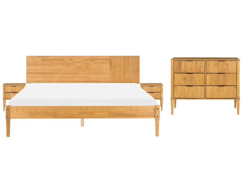 Bedroom Set Pine Wood FLAVIGNAC 180 x 200 cm (EU Super King) Light Brown
