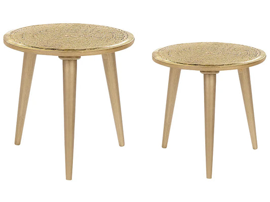 Set of 2 Side Tables NARRA Mango Wood Gold