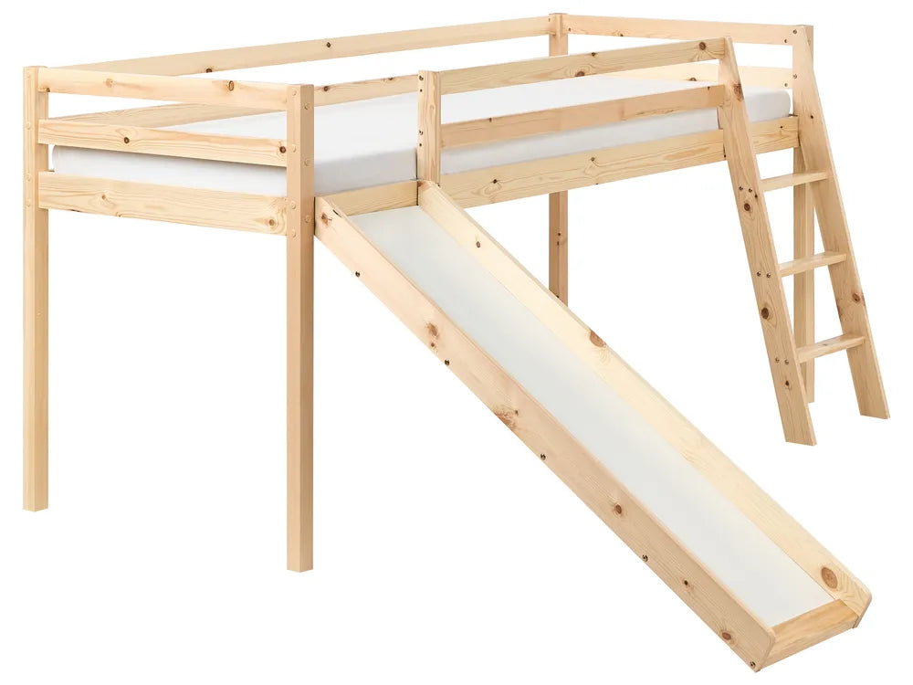 Mid Sleeper Bed Pine Wood STAPLE 90 x 200 cm (EU Single) with Slide Light Brown