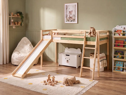 Mid Sleeper Bed Pine Wood STAPLE 90 x 200 cm (EU Single) with Slide Light Brown